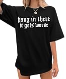 Womens Novelty Shirt Oversized Tshirt Graphic Tees Crew Neck Casual Short Sleeve Loose Fit Tops A-Black