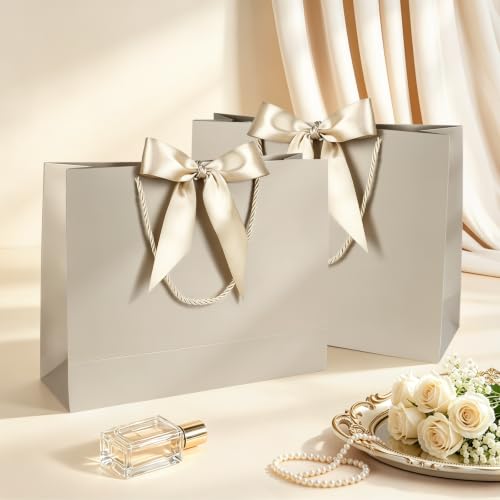 Image of JMANNI Gift Bags with Handles, 13 inch Medium Gift Bag for Presents, 4 Pcs Bags with 8 Tissue Paper and 4 Cards for Graduation Baby Shower Wedding Fathers Day Mother's Day Birthday Party(Champagne)