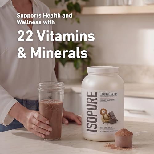 Image of Isopure Low Carb 100% Pure Whey Isolate Protein Powder, Gluten Free, With Vitamins, Chocolate Peanut Butter, 25g Protein Per Serving, 3 Lbs, 40 Servings (Packaging May Vary)