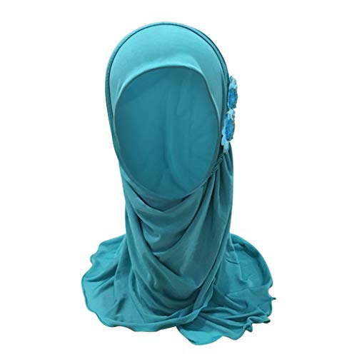 TINAYAUE Kids Muslim Hijab Girls Flowers Head Wrap Scarf Turban Islamic Chiffon Scarf Shawl Solid Color Hijab for Adult Gift2