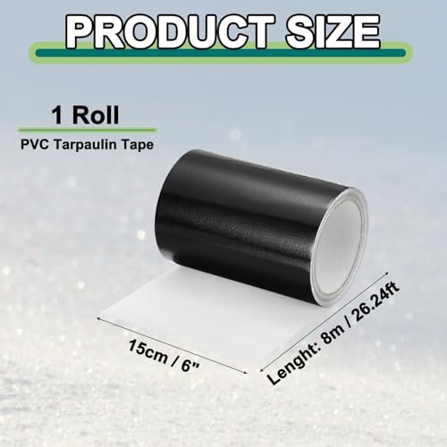 Image of PATIKIL Awning Repair Tape 6 inch x 26ft Waterproof Canvas Tape High Adhesive Tear Repair Patch Kit for PVC Tarpaulin Tent Awning Fabric RV Sail Boat Cover, Black