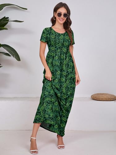 Image of DEARCASE Maxi Dress for Women Short Sleeve Casual Summer Loose Plain Comfy Long Dresses with Pockets