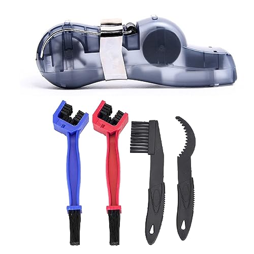 CAWKAY 自転車チェーン洗浄機 チェーンクリーナーブラシ4本 5点セット 自転車用掃除 クリーニングブラシ チェーン掃除 チェーン洗浄器 (グレー)