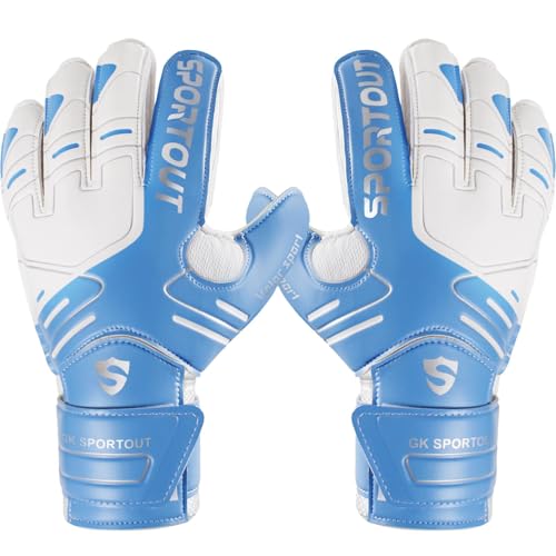 Sportout Torwarthandschuhe Kinder und Herren mit Fingersave Fußballhandschuhe mit Fingerschutz Torwart Handschuhe mit rutschfeste 4mm Latex