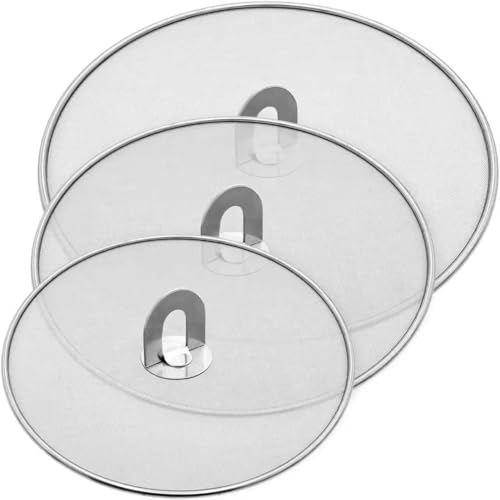Image of Splatter Screen for Cooking - Stainless Steel Grease Splatter Guard for Frying Pan with Foldable Knob, As a Strainer Set of 3(10 inch, 11.5 inch, 13 inch), Dishwasher Safe