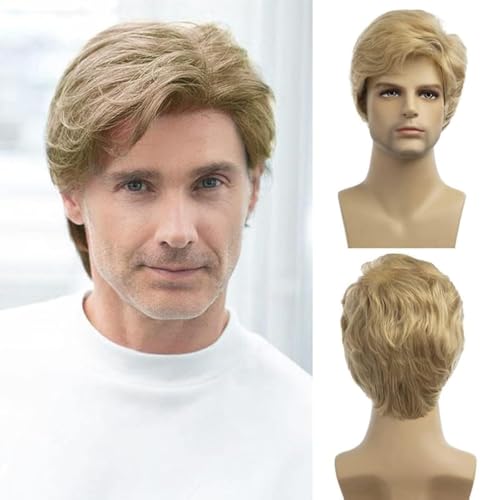 Baruisi Men Wigs Short Blonde Wig Synthetic Heat Resistant Natural Halloween Cosplay Hair Wig