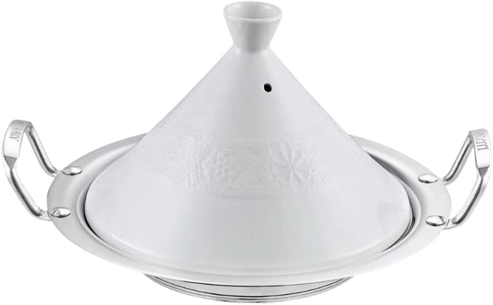Teffo Tajine Cooking Pot Diameter 30 cm for 2-4 People, Tajin Suitable for Induction and All Hobs, Cooking Pot Made of Stainless Steel and Ceramic, Moroccan Tagine as a Casserole