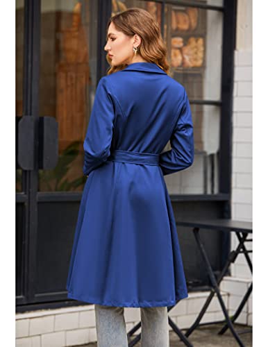 Zeagoo Women's British Style Elegant Jacket Double Breasted Slim Long Trench Coat,Xx-Large,Blue #TOP3