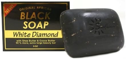 Original African Black Soap w/ Shea Butter & Cocoa Butter, White Diamond 5oz - 6 Pack