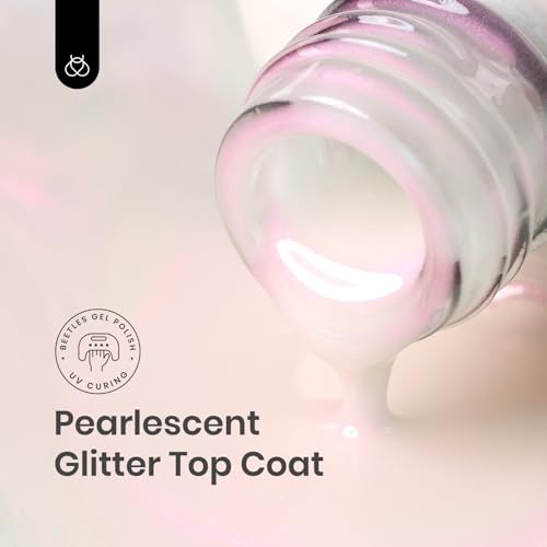 Image of beetles Gel Polish 2 In 1 Pearlescent Glitter Gel Top Coat 1Pcs 15ml | Pearl Nail Polish Glossy Shiny No Wipe Top Coat Soak Off UV Led Long Lasting Highly Shine Manicure Gifts for Women