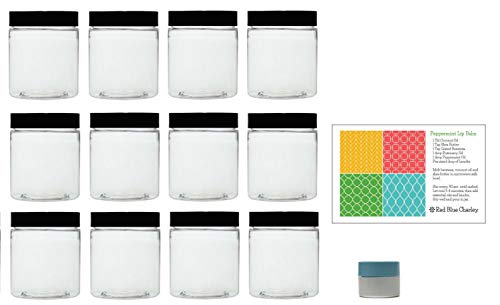 Clear 4 Ounce PET Round Plastic Jars with Black Lids, and 1 Mini Jar, 12 Pack (C4BMJ12)