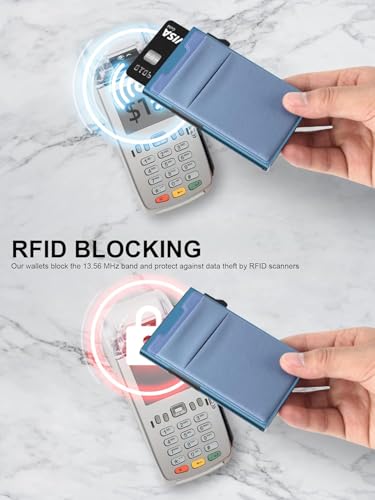 Image of TOYFID Slim Wallet for Men - Pop Up Card Holder Wallet,Minimalist Business Wallet,Credit Card Wallet with Money Pocket,Metal Card Case Wallet,RFID Blocking,Can Hold 6 Credit Cards