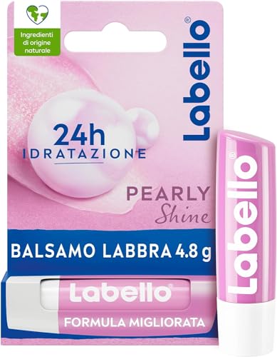 Labello Pearly Shine Burrocacao labbra 4.8 g, Balsamo labbra colorato e nutriente con estratti di perla e seta, Lip balm idratante per 24 ore con ingredienti naturali
