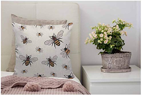 Wondertify Throw Pillow Case Cover Insects Embroidery Big Honey Bee And Small Funny Bee - Soft Linen Pillow Case For Decorative Bedroom/Livingroom/Sofa/Farm House - Cushion Covers 18X18 Inch 45X45 Cm #TOP3