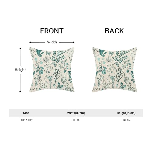 Image of AEIOAE Summer Pillow Covers 18x18 Inch Set of 2,Teal Green Wild Flower Plant Throw Pillows Case,Seasonal Floral Outdoor Decorative Square Linen Farmhouse Decor Cushion Covers for Home Sofa Bed Couch