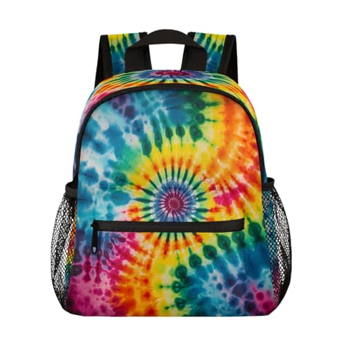 Toddler Backpack for Boys Girls, Colorful Tie Dye Mini Kids Backpacks with Chest Strap Whistle, Preschool Kindergarten Daypack, Travel Bookbag for Children