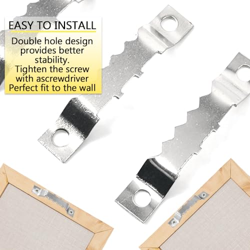 Image of 100 Pcs Sawtooth Hangers Picture Hanging Kit 1.77in Sawtooth Picture Hangers Picture Hooks with Screws Picture Frame Hangers for Photos Artwork Clock (Silver /XK-JC)