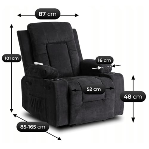 MEBEL ELITE Box 2 Massagesessel – Relaxsessel gepolstert schwarz mit Liegefunktion – Elektrischer Fernsehsessel verstellbar für Wohnzimmer, TV, Büro und Entspannung – Bild 4