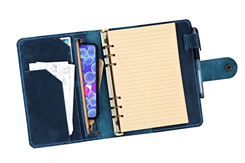 Personalized vintage marine blue refill leather journal A5 6 ring leather planner binder travelers journal travel notebook cover NBA511TB