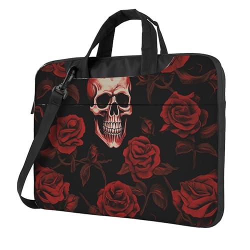 Sacoche ordinateur 13-15.6 pouces style rock gothique avec imprimé tête de mort rose