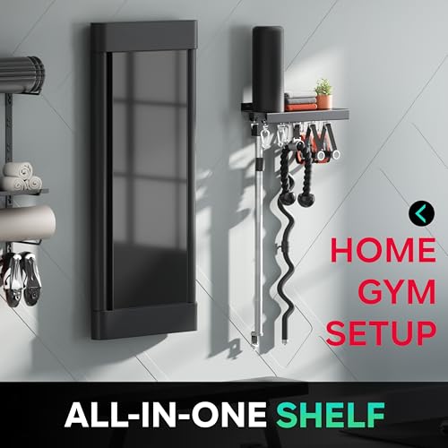 Crostice Metal Shelf Compatible with Tonal Accessories, Floating Shelf Organizer for Home Gym Storage, T-Lock Adapters Bracket Hanger, Gym Rack Wall Mounted with Hooks, Black Workout Holder