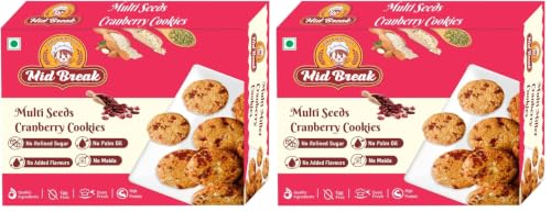 Image of Midbreak Premium Millet Biscuits 200g | Multi Seeds Cranberry Oats Cookies | Gluten-Free No Refined Sugar | Sorghum, Almond & Oats Flour Healthy Snack- Pack of 2