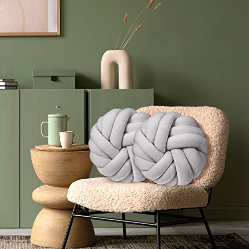 Fumete 2 Pcs Knot Pillow 14 X 14 Inch Plush Throw Knot Ball Pillow Decorative Soft Sofa Pillow Ball Handmade Chair Cushion Home Stuffed Pillow For Living Room Bedroom Car Decorations (Gray) #TOP5
