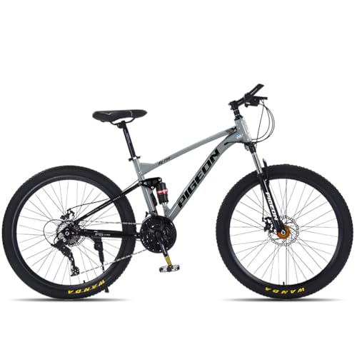 CUIOT マウンテンバイク 26インチ 21/24/27/30段変速MTB 前後サスペンション ディスクブレーキ 軽量化高炭素鋼フレーム 低床フレーム 跨りやすい 内装ケーブル 自転車 大人 子供用 ユニセックス 通学 通勤 サイクリング 街乗り 適用身