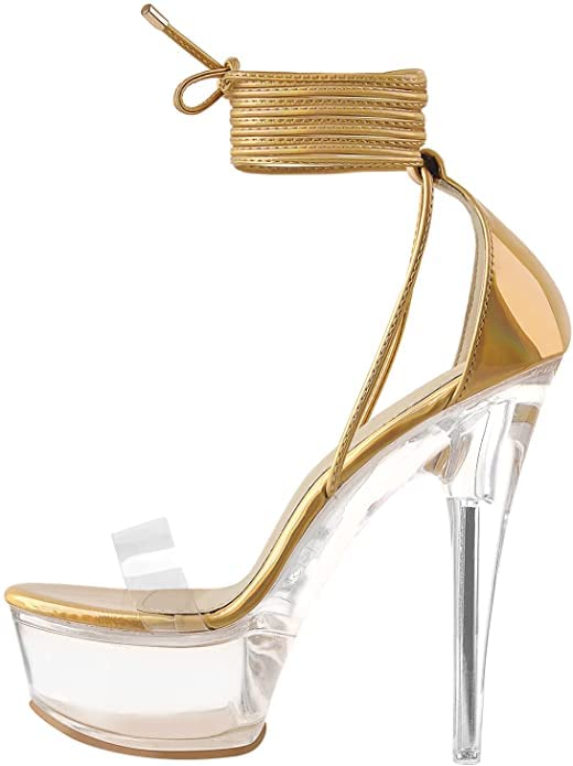 Chase & Chloe Women's Transparent Platform Clear Straps Stiletto High Heels Noelle-12