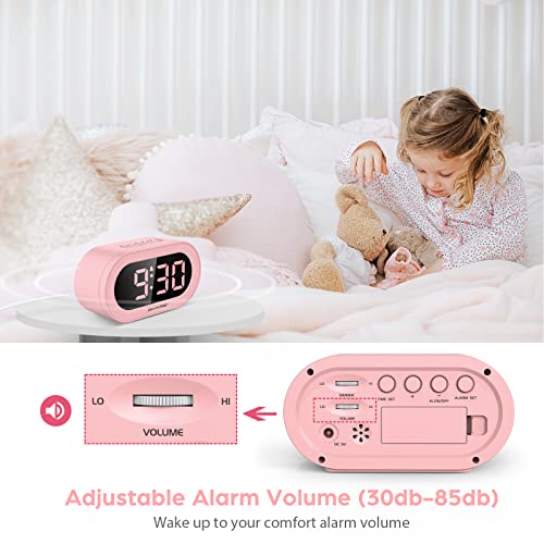 Reacher Pink Girls Alarm Clock For Kids Bedroom, Dimmable Led Digital Display, Outlet Powered, Adjustable Volume, Simple To Use, Snooze, Small Size For Bedside, Desk, Toddler #TOP5