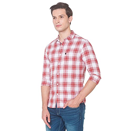 Image of Spykar Men's Regular Fit Flat Collar Full Sleeve Checked Casual Shirts
