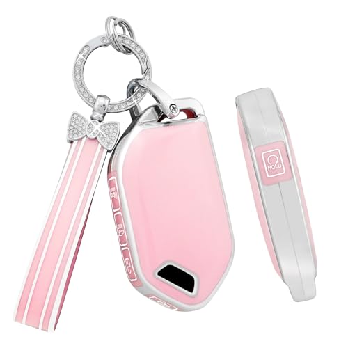 PIFOOG Pink Key Fob Cover Fit for Kia 5 Button Telluride K4 K5 Sportage Car Keys Case Shell Protector Bling Keychain Full Cover Accessories Cute Girly Women TPU