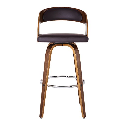 Armen Living Shelly 26" Counter Height Barstool In Brown Faux Leather And Walnut Wood Finish #TOP3