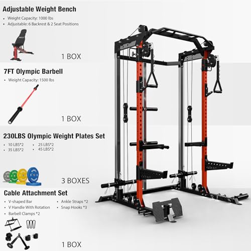 Mikolo Power Cage, 2000LB Squat Rack, Dual Pulley Cable Crossover System, Multi-function Free Weight Home Gym Workout Machine with Attachments - Image 3