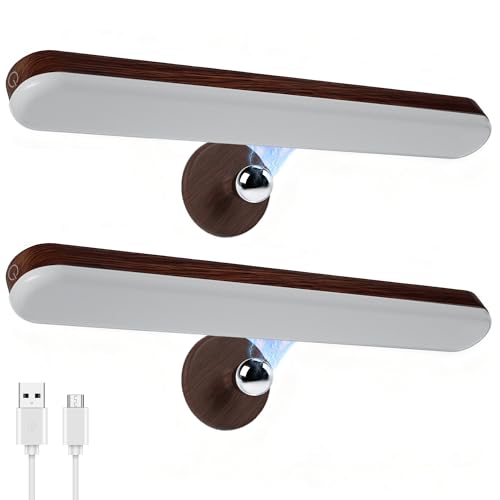 Benreom 2 Pack Vanity Lights for Mirror with 4000mAh Rechargeable Battery, Touch Control Dimmable Makeup Light with 3 Color Modes, Magnetic 360° Adjustable LED Bathroom Mirror Light, Dark Wood
