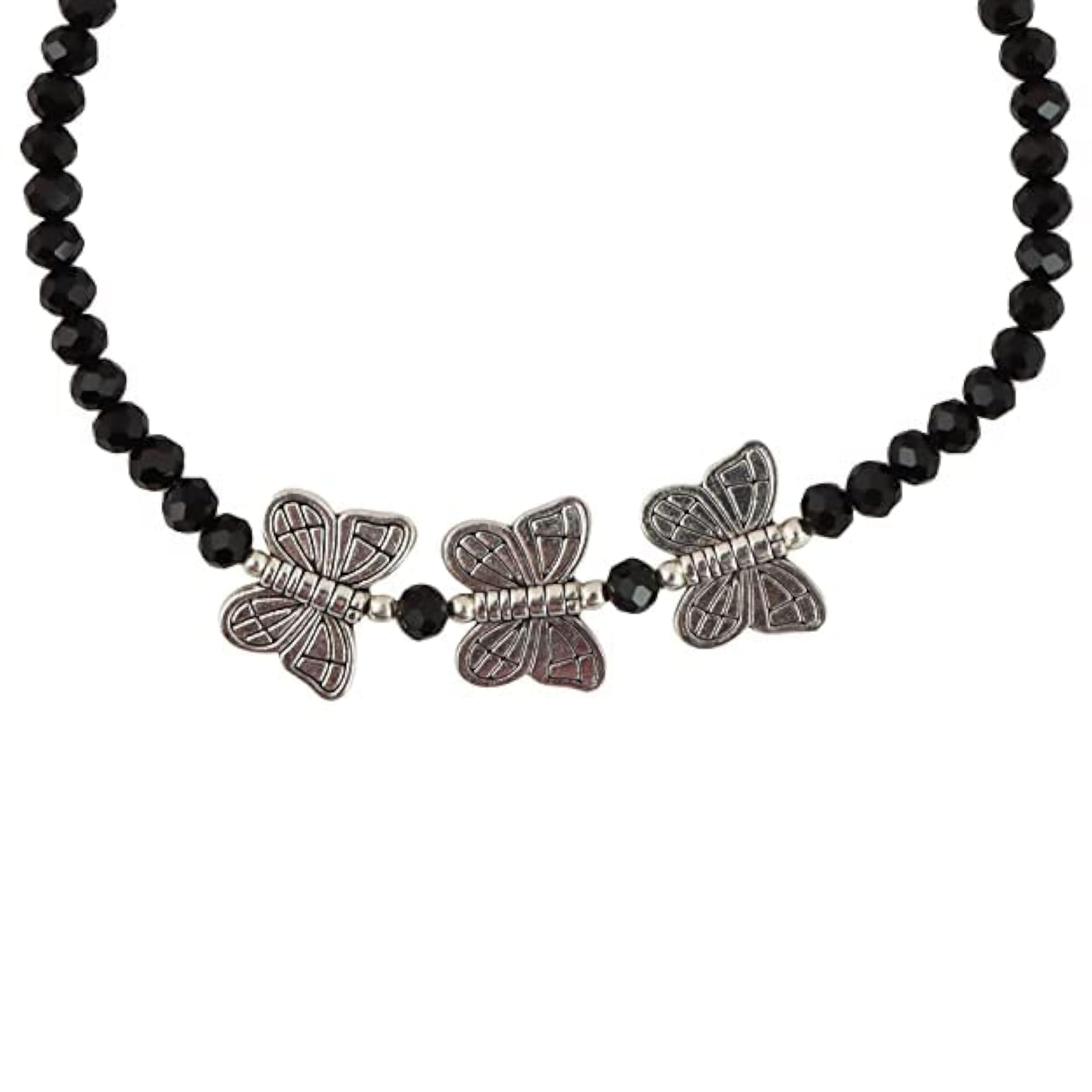 Trendy Black Beads with Silver Butterfly Chain Anklet
