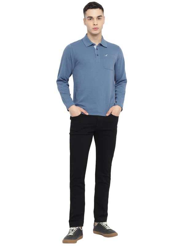 Image of AMERICAN CREW Men's Full-Sleeve Polo Collar T-Shirt with Pocket | Corduroy Knit | Premium Cotton Blend