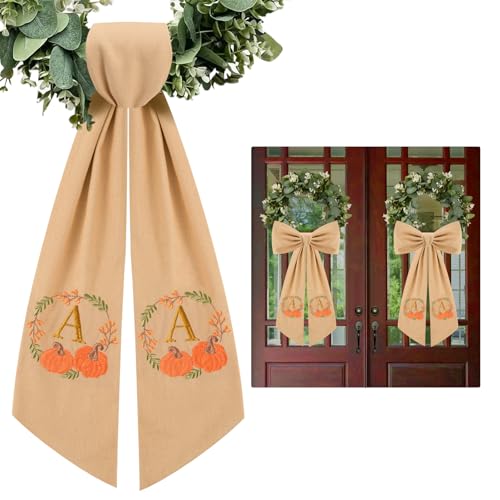 2 Pcs Fall Wreath Sash for Front Door Embroidery Monogram Pumpkin...