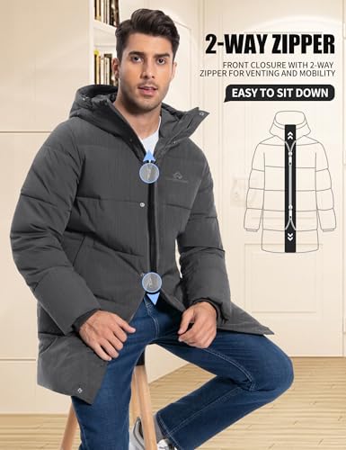 Image of Pioneer Camp Mens Long Winter Coat Hooded Waterproof Insulated Puffer Jacket Thicken Puffy Warm Down Windbreaker Parka