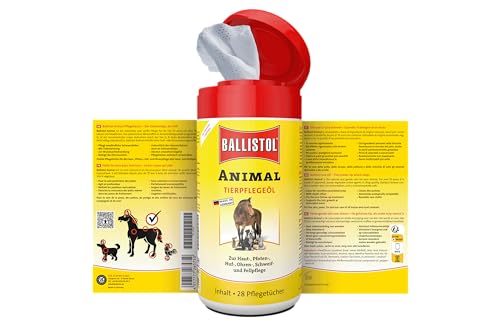 BALLISTOL 26575 ANIMAL Tierpflege-Öl 28 Pflegetücher – Haut-Pflege, Fell-Pflege, Huf-Pflege – Für Heim-, Hof-, Haustiere