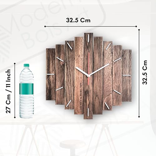 Image of Antique Geometric Design Handmade Wood Wall Clock, Big Size Modern Wall Clock for Home Decor (Natural Wood) MBCL03