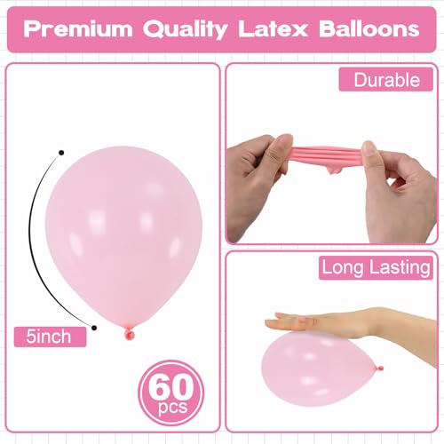 Image of Light Pink Balloons 5inch Small Baby Pale Pink Balloon 60pcs Mini Round Pastel Latex Balloon for Arch Garland Retro Boho Girls Birthday Party Decoration Wedding Baby Bridal Shower Bachelorette