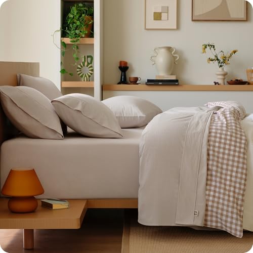 Bedsure PureWoven 100% Washed Cotton Sheets King Linen-Like Textured 6PCS