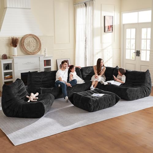Image of HABUTWAY Giant Bean Bag Chairs Lazy Sofa for Adults,Corner,Black | Memory Foam Bean Bag Chairs,Fireside Corner Chair,Lazy Floor Corner Sofa for Living Room, Bedroom, Dorm, Office