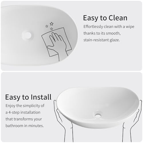 OCEALAGOON Large Bathroom Vessel Sinks: 24″x14″ Oval Bathroom Sink Bowl, Countertop Bathroom Sinks Ceramic Bathroom Vanity Sink Modern Vessel Sinks for Bathrooms