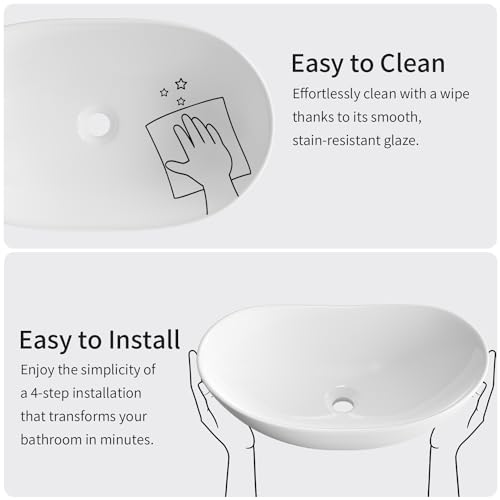 OCEALAGOON Large Bathroom Vessel Sinks: 24″x14″ Oval Bathroom Sink Bowl, Countertop Bathroom Sinks Ceramic Bathroom Vanity Sink Modern Vessel Sinks for Bathrooms