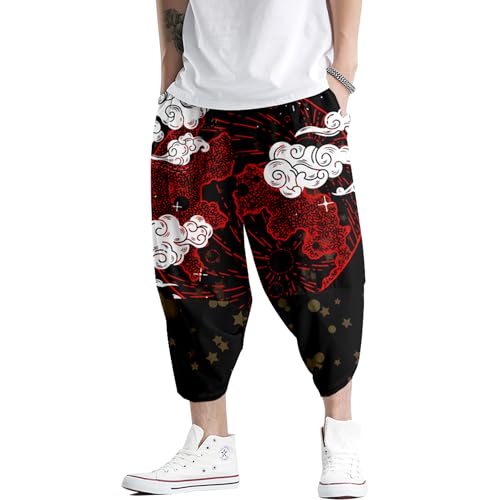 Image of DOSLAVIDA Men's Japanese Kimono Jacket Set Stylish Open Front Coat With Shorts Chinese Style Printed Cardigan Suit