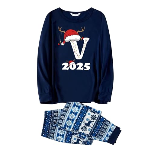 Pijama de Navidad familiar a juego para papá 2025, conjunto de pijama de manga larga con estampado de letras del alfabeto, ropa de dormir para parejas, padres e hijos, dorado, XXL