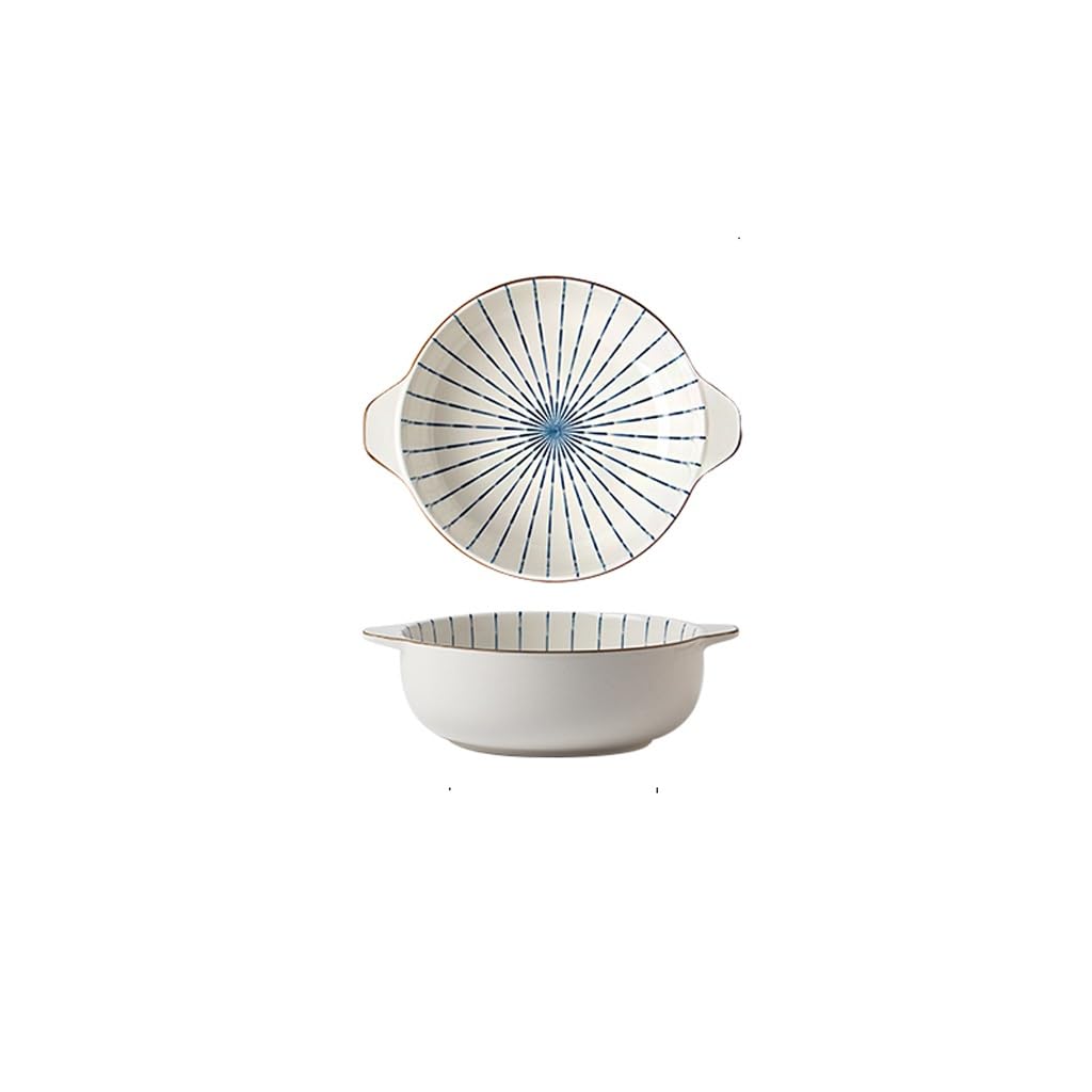 XYIANG Soup Bowl Soup Basin Japanese Double-Eared Soup Bowl Household Ceramic Large Soup Basin Soup Large Bowl Noodle Soup Bowl Tableware Deep Bowls (B)