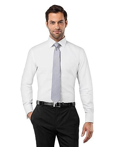Vincenzo Boretti Camisa de Hombre, Ajustada Entallada (Slim-fit), 100% algodón, Manga-Larga, Cuello Kent, puño Reversible Lisa - no Necesita Plancha Blanco 37-38